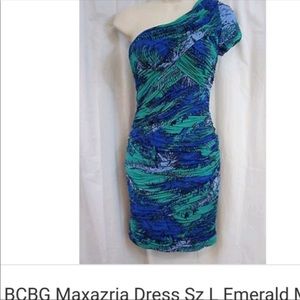 BCBG MaxAzria Emerald Multi One Shoulder Dress